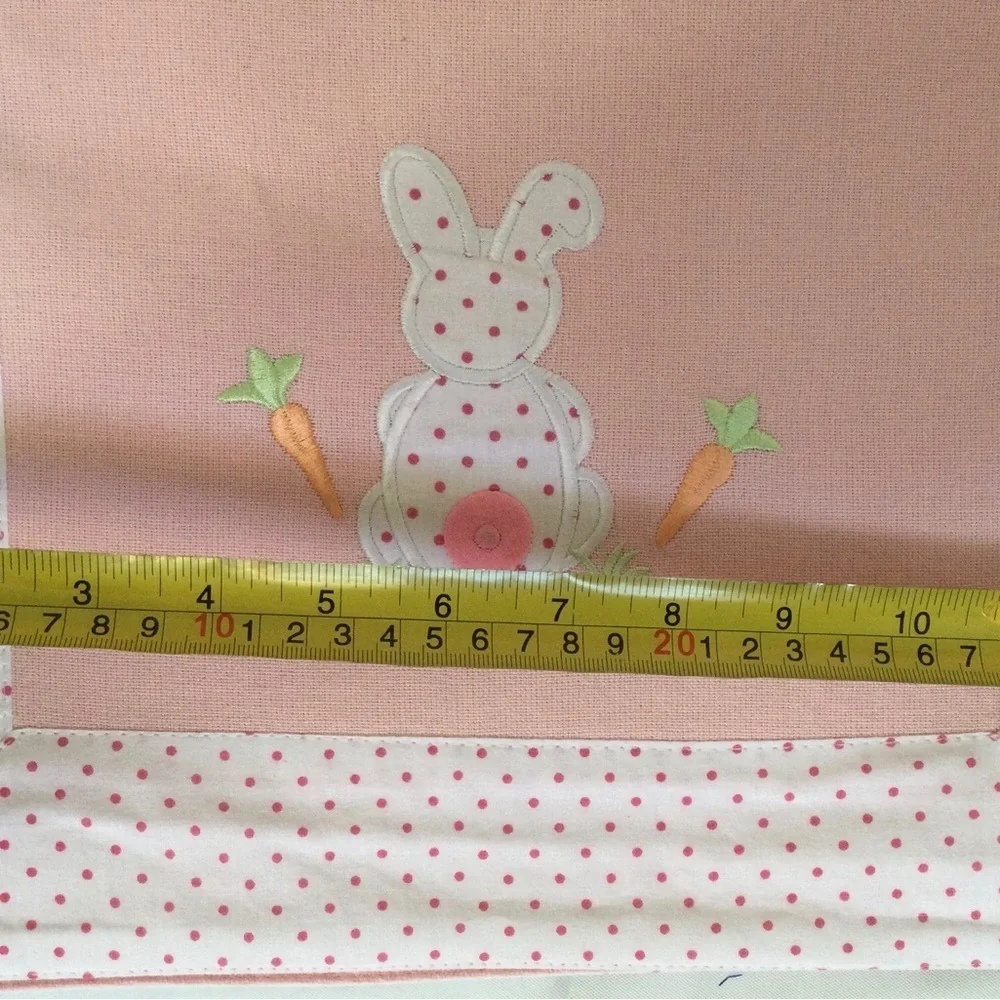 Easter table runner it’s beautiful pink with white polka‎ dot border - bunnies!